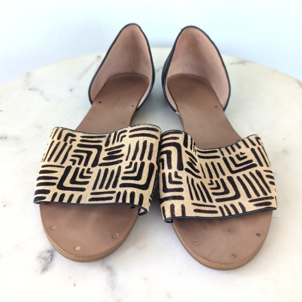 Madewell Thea Geometric Printed Calf Hair Leather Open Toe Flats - Picture 10 of 11